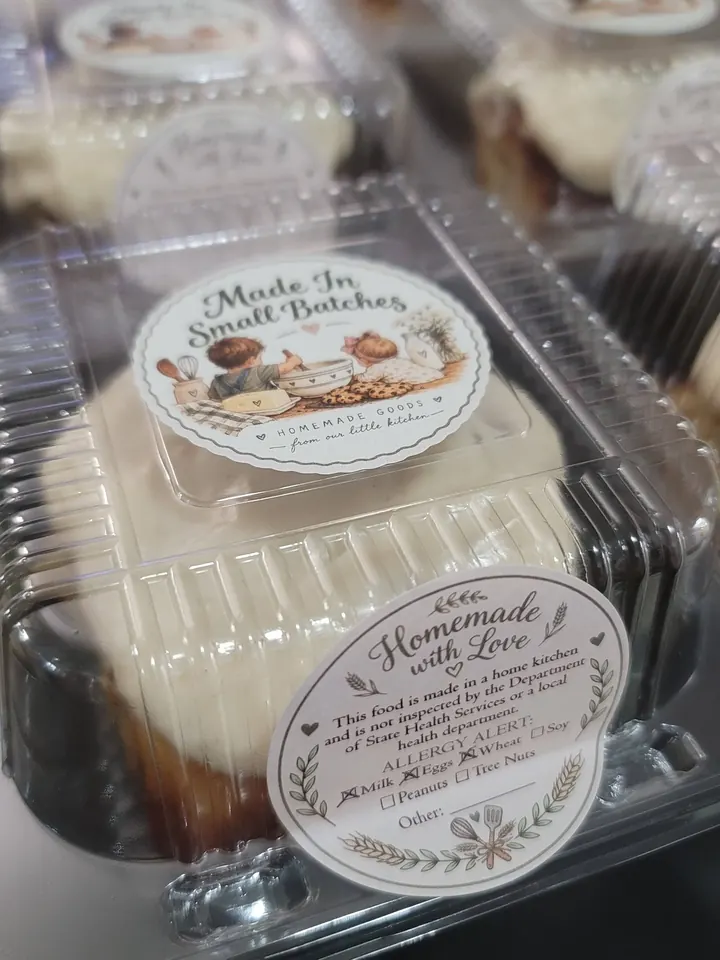 Cinnamon rolls individually boxed and labeled for a group order