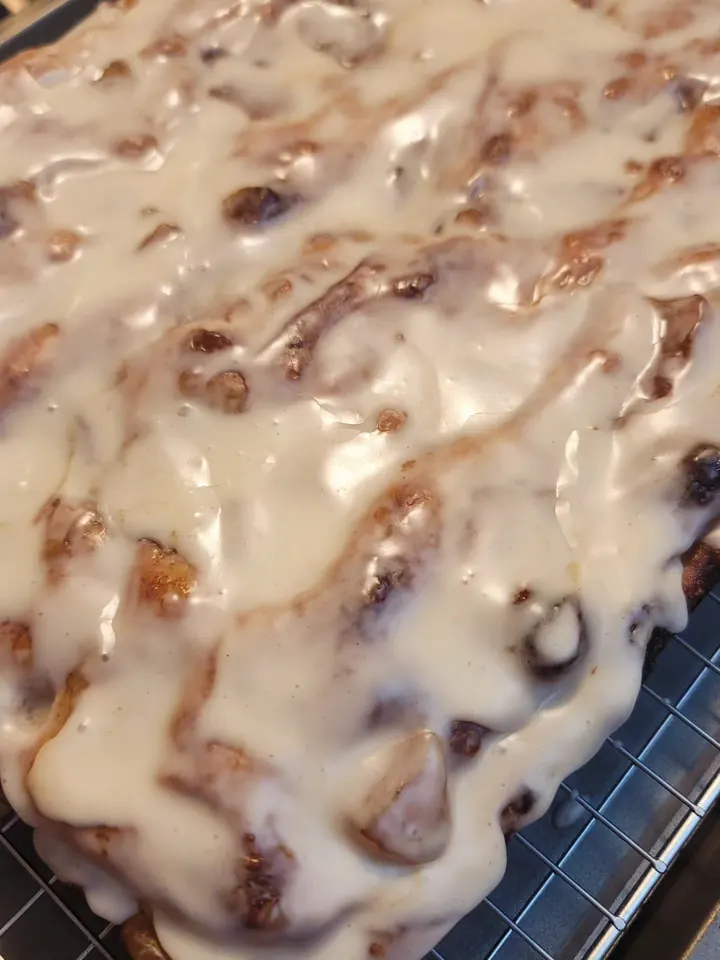 Apple pie sourdough focaccia drizzled with thick maple icing